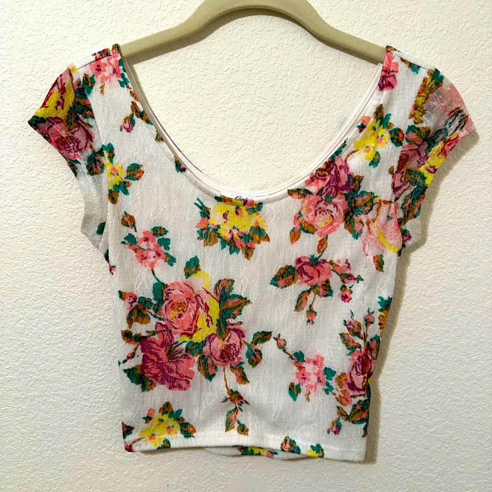 EUC CANDIE’S Floral Scoop Neck Crop Top
